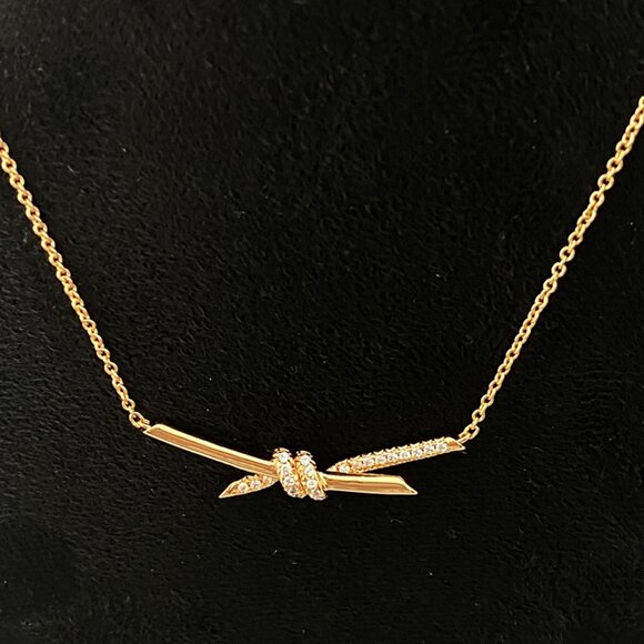 Tiffany & Co. Jewelry - Tiffany & Cos Signature Rose Gold Bow Necklace Partially Encrusted With Diamo